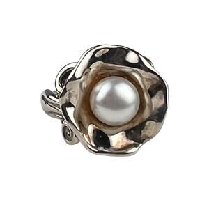 Hagit Gorali Israel Sterling Silver Ring Real Pearl Flower Size 7